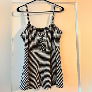 Size 2 Torrid Black and White Striped Peplum Tank
